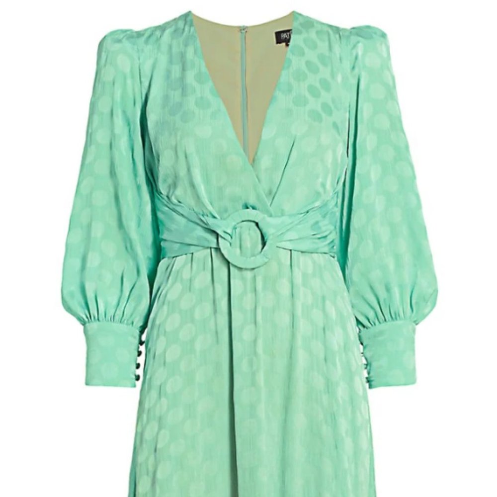 PatBo Polka Dot Satin Belted Midi Dress Aqua Size 4
